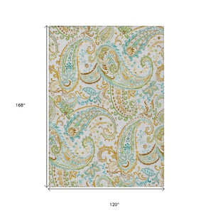 Homeroots 2' Artichoke Green Paisley Washable Indoor-outdoor Runner Rug For Easy Care And Style Ivory Polyester 561427