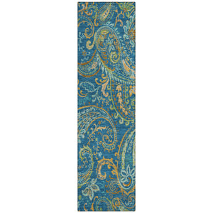 Homeroots 8' Runner Navy Blue Paisley Washable Non Skid Indoor Outdoor Runner Rug Navy Polyester 561429