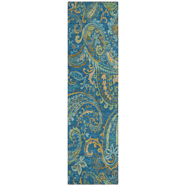 Homeroots 8' Runner Navy Blue Paisley Washable Non Skid Indoor Outdoor Runner Rug Navy Polyester 561429