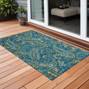 Homeroots 2' Artichoke Green Paisley Washable Indoor-outdoor Runner Rug For Easy Care And Style Navy Polyester 561431