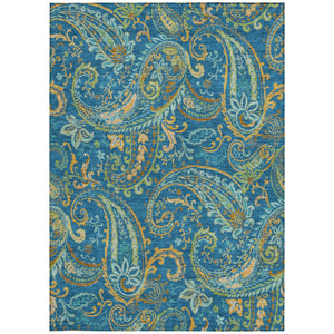 Homeroots 2' Artichoke Green Paisley Washable Indoor-outdoor Runner Rug For Easy Care And Style Navy Polyester 561431