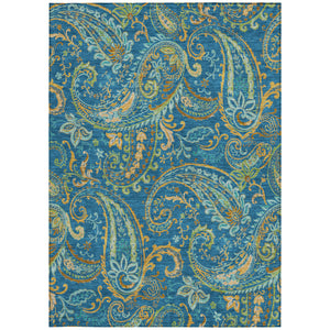 Homeroots 5' X 8' Navy Blue Paisley Washable Non Skid Indoor Outdoor Area Rug Navy Polyester 561432