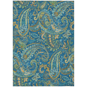 Homeroots 5' X 8' Navy Blue Paisley Washable Non Skid Indoor Outdoor Area Rug Navy Polyester 561432