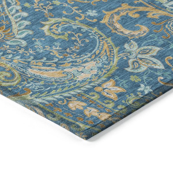 Homeroots 5' X 8' Navy Blue Paisley Washable Non Skid Indoor Outdoor Area Rug Navy Polyester 561432