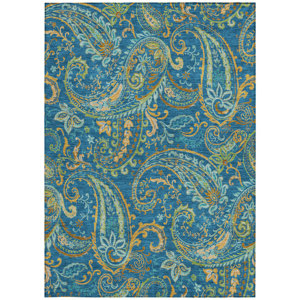 Homeroots 5' X 8' Navy Blue Paisley Washable Non Skid Indoor Outdoor Area Rug Navy Polyester 561432