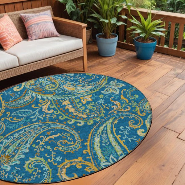 Homeroots 2' Artichoke Green Paisley Washable Indoor-outdoor Runner Rug For Easy Care And Style Navy Polyester 561433