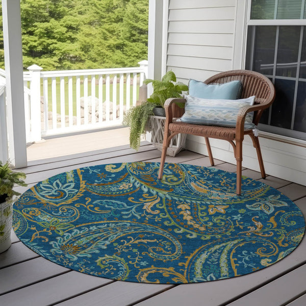 Homeroots 2' Artichoke Green Paisley Washable Indoor-outdoor Runner Rug For Easy Care And Style Navy Polyester 561433