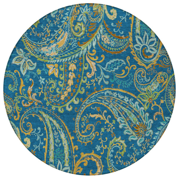 Homeroots 2' Artichoke Green Paisley Washable Indoor-outdoor Runner Rug For Easy Care And Style Navy Polyester 561433