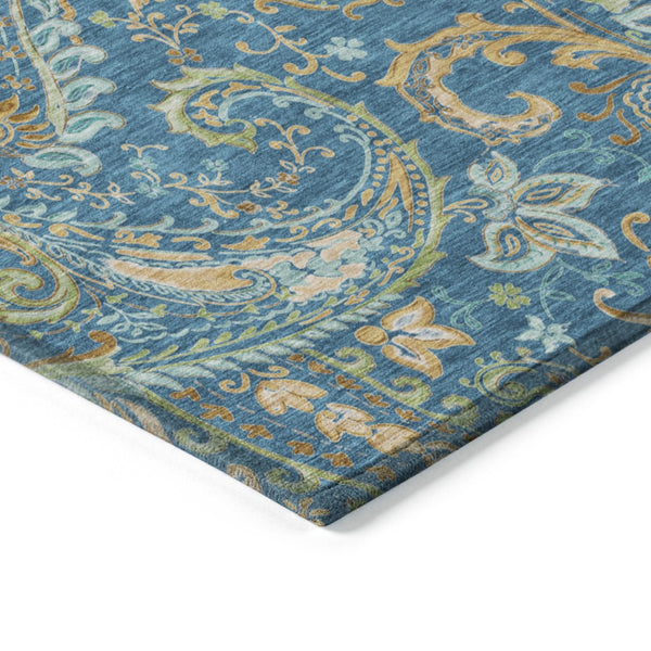 Homeroots 2' Artichoke Green Paisley Washable Indoor-outdoor Runner Rug For Easy Care And Style Navy Polyester 561434