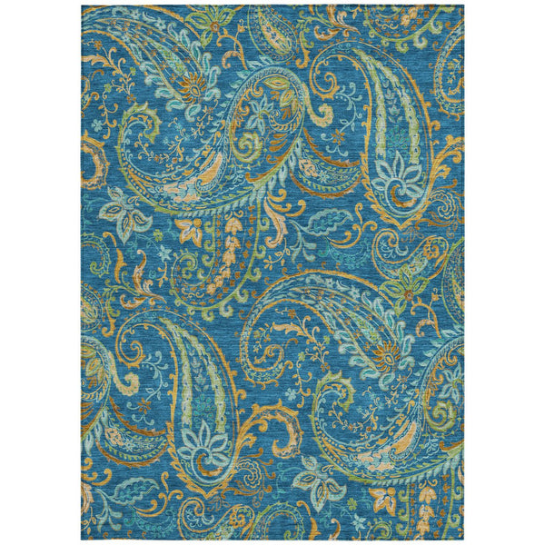 Homeroots 2' Artichoke Green Paisley Washable Indoor-outdoor Runner Rug For Easy Care And Style Navy Polyester 561434