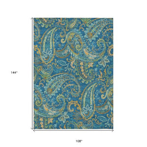 Homeroots 2' Artichoke Green Paisley Washable Indoor-outdoor Runner Rug For Easy Care And Style Navy Polyester 561435