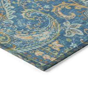 Homeroots 2' Artichoke Green Paisley Washable Indoor-outdoor Runner Rug For Easy Care And Style Navy Polyester 561435
