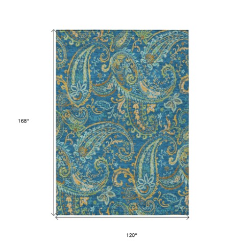 Homeroots 2' Artichoke Green Paisley Washable Indoor-outdoor Runner Rug For Easy Care And Style Navy Polyester 561436