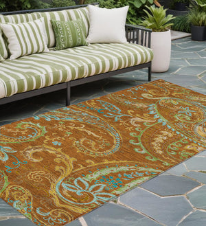 Homeroots 2' Artichoke Green Paisley Washable Indoor-outdoor Runner Rug For Easy Care And Style Paprika Polyester 561438