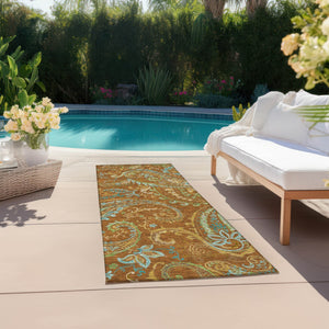 Homeroots 2' Artichoke Green Paisley Washable Indoor-outdoor Runner Rug For Easy Care And Style Paprika Polyester 561438
