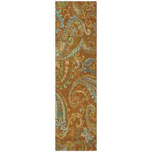 Homeroots 2' Artichoke Green Paisley Washable Indoor-outdoor Runner Rug For Easy Care And Style Paprika Polyester 561438