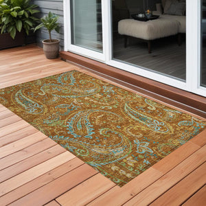 Homeroots 3' X 5' Orange Paisley Washable Non Skid Indoor Outdoor Area Rug Paprika Polyester 561440