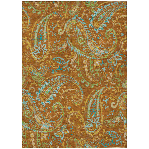Homeroots 3' X 5' Orange Paisley Washable Non Skid Indoor Outdoor Area Rug Paprika Polyester 561440