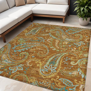 Homeroots 5' X 8' Orange Paisley Washable Non Skid Indoor Outdoor Area Rug Paprika Polyester 561441