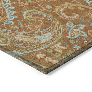 Homeroots 5' X 8' Orange Paisley Washable Non Skid Indoor Outdoor Area Rug Paprika Polyester 561441