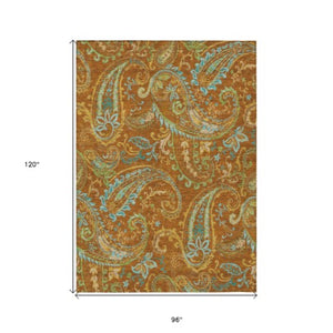 Homeroots 2' Artichoke Green Paisley Washable Indoor-outdoor Runner Rug For Easy Care And Style Paprika Polyester 561443