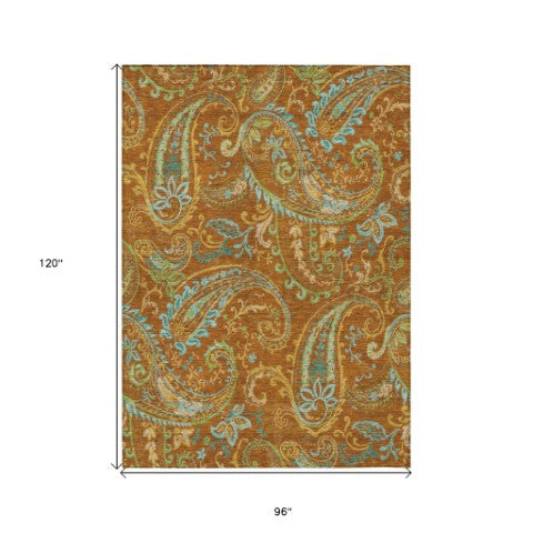 Homeroots 2' Artichoke Green Paisley Washable Indoor-outdoor Runner Rug For Easy Care And Style Paprika Polyester 561443