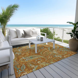 Homeroots 2' Artichoke Green Paisley Washable Indoor-outdoor Runner Rug For Easy Care And Style Paprika Polyester 561443