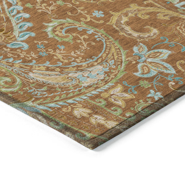 Homeroots 2' Artichoke Green Paisley Washable Indoor-outdoor Runner Rug For Easy Care And Style Paprika Polyester 561443