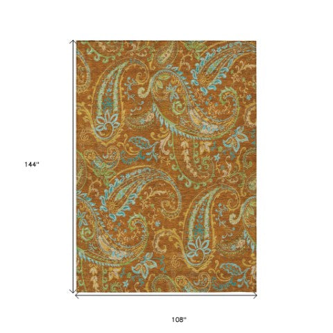 Homeroots 2' Artichoke Green Paisley Washable Indoor-outdoor Runner Rug For Easy Care And Style Paprika Polyester 561444