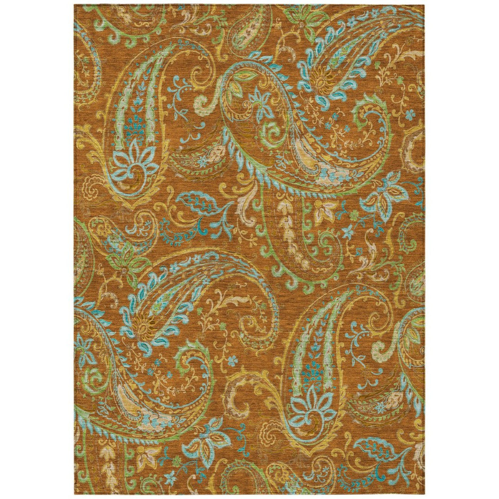 HomeRoots 5' Stylish Paisley Area Rug - Washable, Durable, UV-Resistant for Indoor & Outdoor Spaces Paprika 561444
