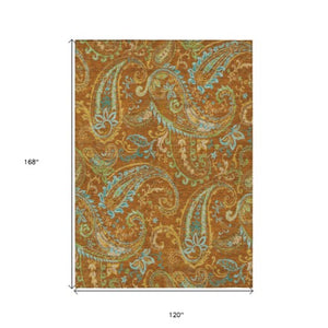 Homeroots 2' Artichoke Green Paisley Washable Indoor-outdoor Runner Rug For Easy Care And Style Paprika Polyester 561445