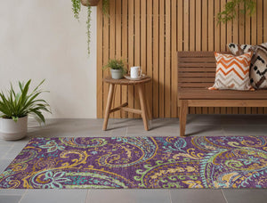 Homeroots 8' Runner Purple Paisley Washable Non Skid Indoor Outdoor Runner Rug Purple Polyester 561447
