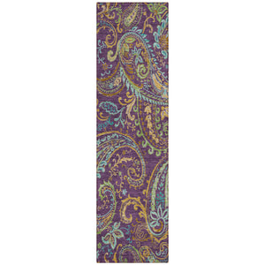 Homeroots 8' Runner Purple Paisley Washable Non Skid Indoor Outdoor Runner Rug Purple Polyester 561447