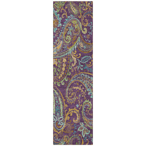 Homeroots 8' Runner Purple Paisley Washable Non Skid Indoor Outdoor Runner Rug Purple Polyester 561447
