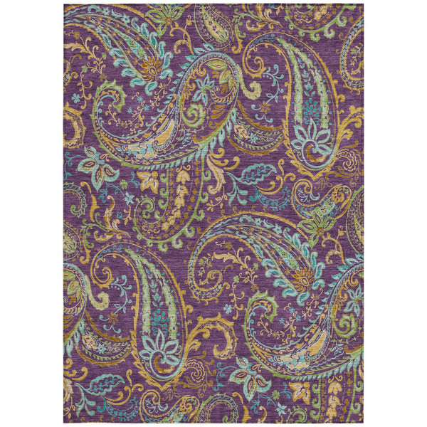Homeroots 2' Artichoke Green Paisley Washable Indoor-outdoor Runner Rug For Easy Care And Style Purple Polyester 561449