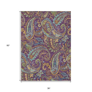 Homeroots 2' Artichoke Green Paisley Washable Indoor-outdoor Runner Rug For Easy Care And Style Purple Polyester 561449
