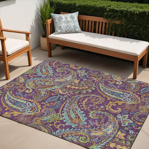 Homeroots 2' Artichoke Green Paisley Washable Indoor-outdoor Runner Rug For Easy Care And Style Purple Polyester 561450