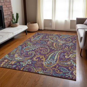 Homeroots 2' Artichoke Green Paisley Washable Indoor-outdoor Runner Rug For Easy Care And Style Purple Polyester 561450
