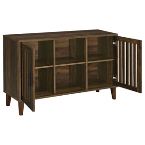 English Elm Brommer Slatted Door Hardwood Sideboard Cabinet with Tapered Legs for Dining Rooms B062P451809