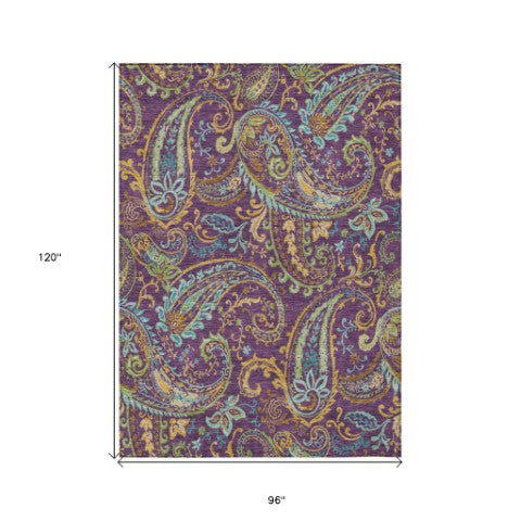 Homeroots 2' Artichoke Green Paisley Washable Indoor-outdoor Runner Rug For Easy Care And Style Purple Polyester 561452