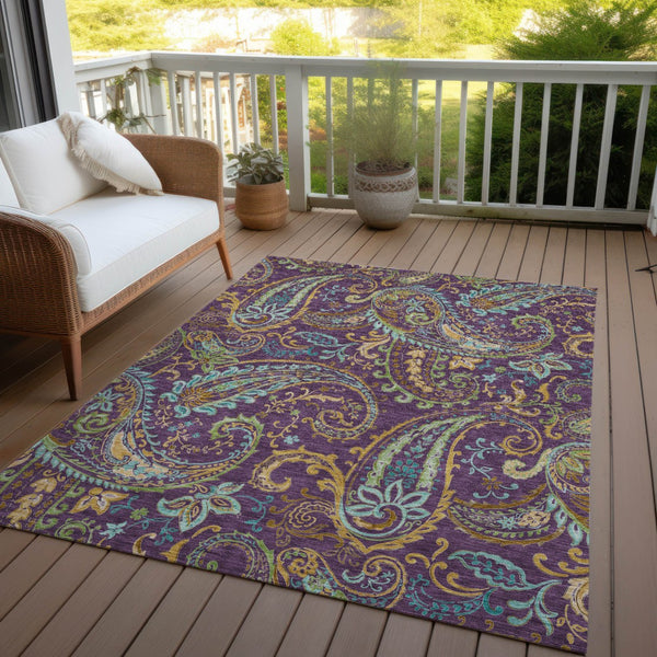 Homeroots 2' Artichoke Green Paisley Washable Indoor-outdoor Runner Rug For Easy Care And Style Purple Polyester 561453