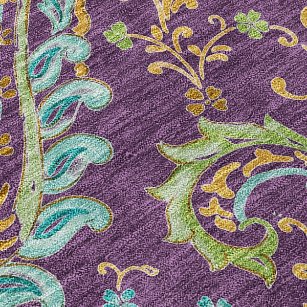 Homeroots 2' Artichoke Green Paisley Washable Indoor-outdoor Runner Rug For Easy Care And Style Purple Polyester 561453