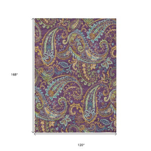Homeroots 2' Artichoke Green Paisley Washable Indoor-outdoor Runner Rug For Easy Care And Style Purple Polyester 561454