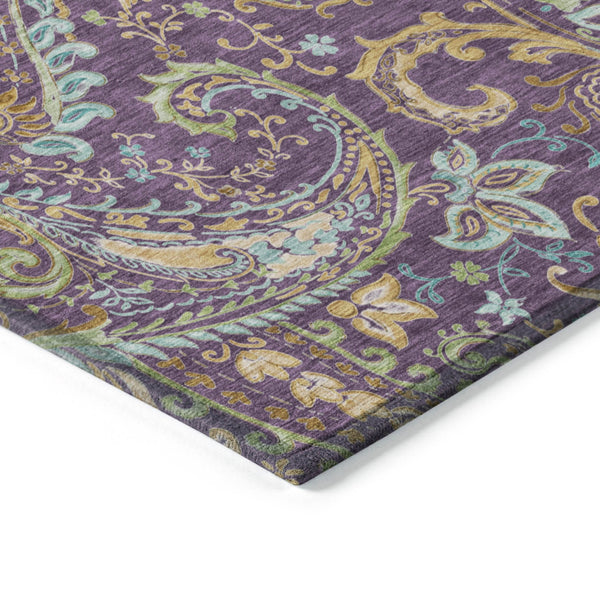 Homeroots 2' Artichoke Green Paisley Washable Indoor-outdoor Runner Rug For Easy Care And Style Purple Polyester 561454