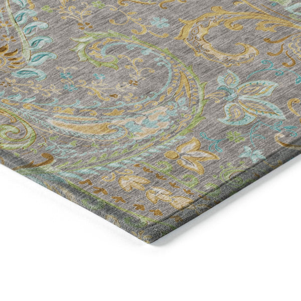 Homeroots 2' Artichoke Green Paisley Washable Indoor-outdoor Runner Rug For Easy Care And Style Taupe Polyester 561456