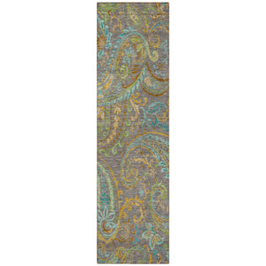 Homeroots 2' Artichoke Green Paisley Washable Indoor-outdoor Runner Rug For Easy Care And Style Taupe Polyester 561456