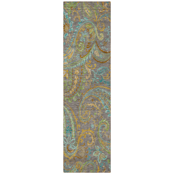 Homeroots 2' Artichoke Green Paisley Washable Indoor-outdoor Runner Rug For Easy Care And Style Taupe Polyester 561456
