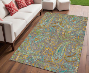 Homeroots 5' X 8' Taupe Paisley Washable Non Skid Indoor Outdoor Area Rug Taupe Polyester 561459