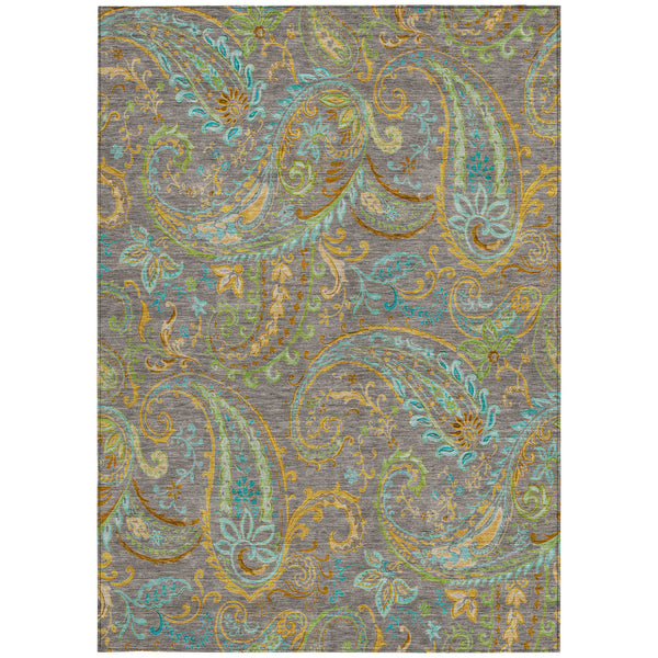 Homeroots 5' X 8' Taupe Paisley Washable Non Skid Indoor Outdoor Area Rug Taupe Polyester 561459