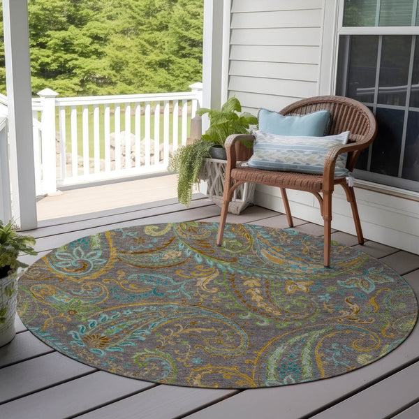 Homeroots 2' Artichoke Green Paisley Washable Indoor-outdoor Runner Rug For Easy Care And Style Taupe Polyester 561460